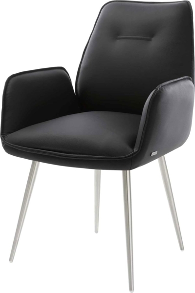 Esszimmerstuhl Zoa-Flex Echt-Leder Schwarz 4-Fuß konisch Edelstahl Taschenfederkern