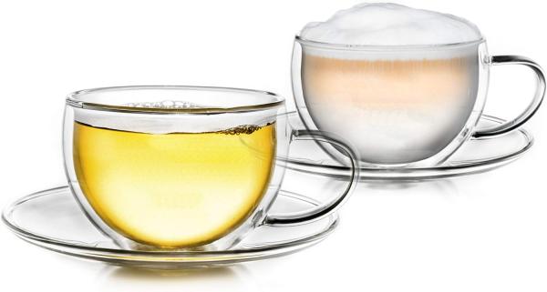 Creano Thermotasse (2-tlg), Borosilikatglas, doppelwandig mit Thermoeigenschaften, 250 ml