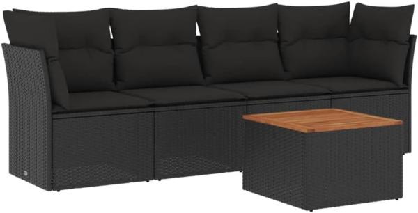 vidaXL 5-tlg. Garten-Sofagarnitur mit Kissen Schwarz Poly Rattan 3223472