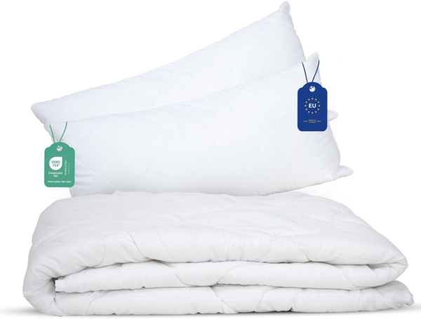 livessa Bettdecke + Kopfkissen Ideal für Ganzjahreszeiten mit 300 g/m² Füllung, Füllung: Hohlfaser, Bezug: Mikrofaser, Bettwaren SET weich und atmungsaktiv