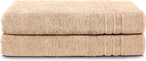 Komfortec 2er Saunatuch Set 80x200 cm aus 100% Baumwolle, XXL-Saunatücher, Sauna Handtuch, Weich, Groß, Frottee, Schnelltrocknend, Sand/Beige