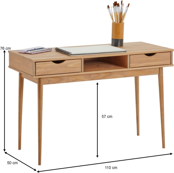 IDIMEX Schreibtisch STEFANO, Bürotisch mit Schubladen aus Massivholz Konsolentisch natur Bild 3