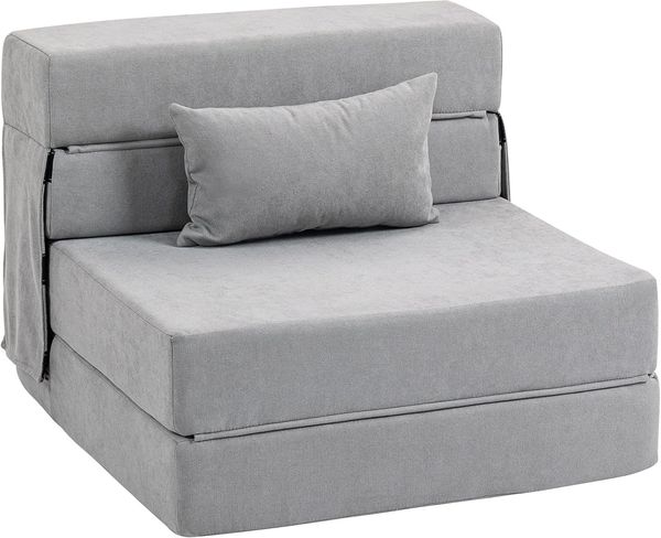 HOMCOM Schlafsofa klappbares Schlafsofa mit Bettfunktion, Lendenkissen, Sofa 1 Teile, Schlafsessel mit Bettfunktion