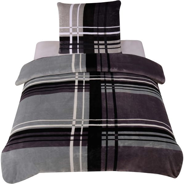 One Home Bettwäsche Winter Cashmere Touch Adzo, Fleece, 2 teilig, gestreift grafisch, flauschig warmes Teddy Plüsch Normalgröße