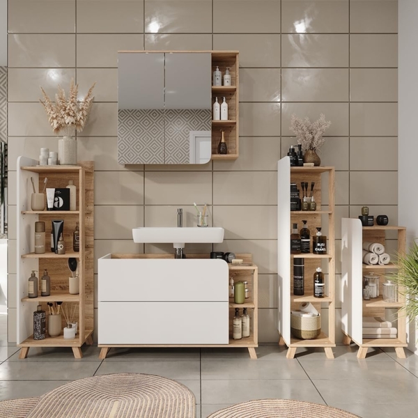 Badregal Karen Sonoma/Weiß 40 x 128 cm mit 4 Fächern Vicco Bild 7