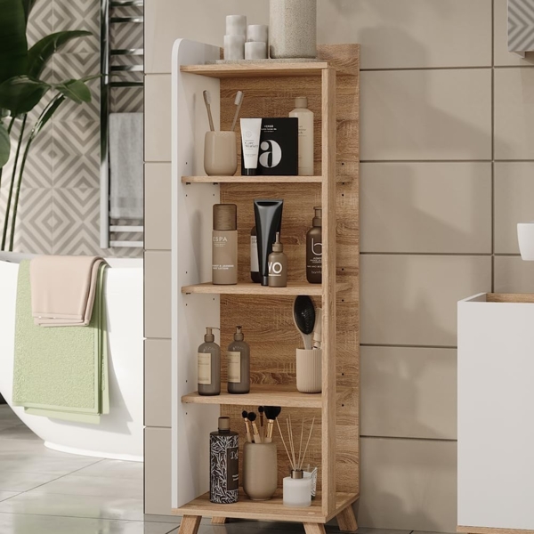 Badregal Karen Sonoma/Weiß 40 x 128 cm mit 4 Fächern Vicco Bild 4