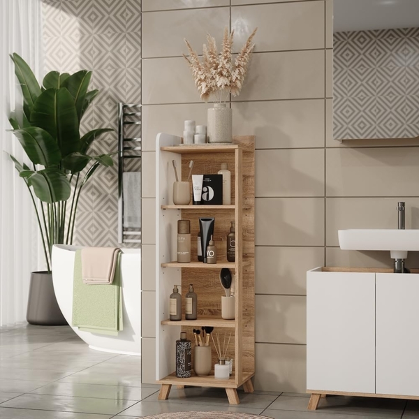 Badregal Karen Sonoma/Weiß 40 x 128 cm mit 4 Fächern Vicco Bild 2