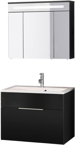 Fackelmann KARA Badmöbel Set 3-teilig, 80 cm, Anthrazit, Gussmarmor, 1 Schublade