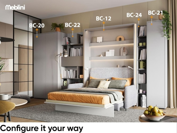 MEBLINI Schrankbett Bed Concept - BC-02 - 120x200cm Vertikal - Grau Matt mit Matratze - Wandbett mit Lattenrost - Klappbett mit Schrank - Wandklappbett - Murphy Bed - Bettschrank Bild 9