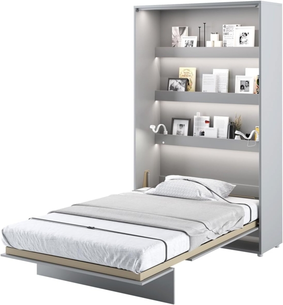 MEBLINI Schrankbett Bed Concept - BC-02 - 120x200cm Vertikal - Grau Matt mit Matratze - Wandbett mit Lattenrost - Klappbett mit Schrank - Wandklappbett - Murphy Bed - Bettschrank