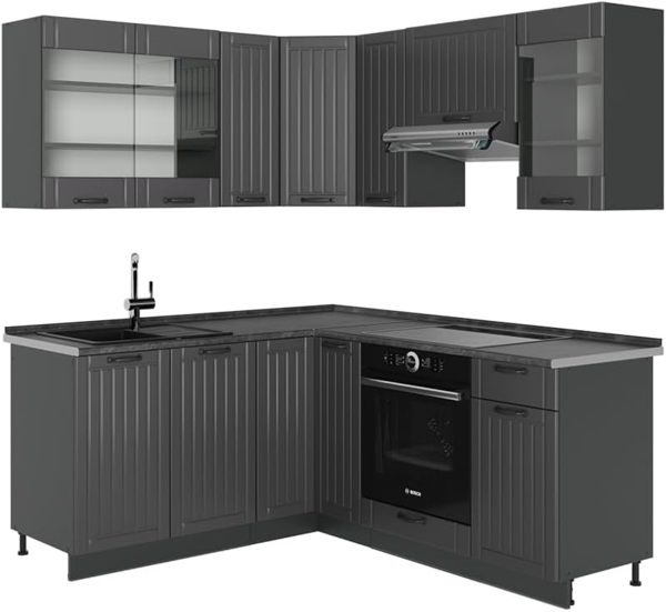 Eckküche Fame-Line Dunkelgrau 190 x 46 cm ohne Arbeitsplatte Vicco