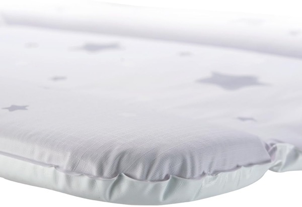 Premium Wickelauflage, erstklassige wasserdichte Wickelunterlage, 70x50 cm, pflegeleichte glatte Oberfläche, erhöhter Liegecomfort, einfach zu reinigen, leicht zu tragen, Stars weiß Bild 4