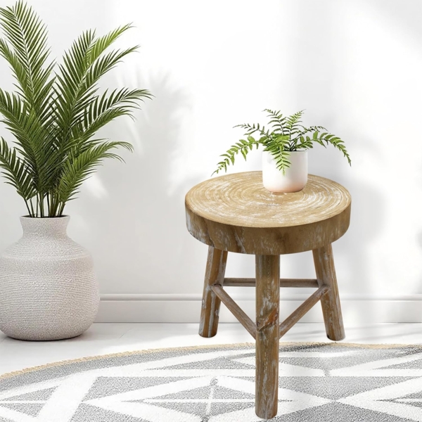 Spetebo Blumenhocker Holz mit 3 Beinen white washed - Ø 35 cm (Stück, 1 St, 1), Massivholz Bild 6