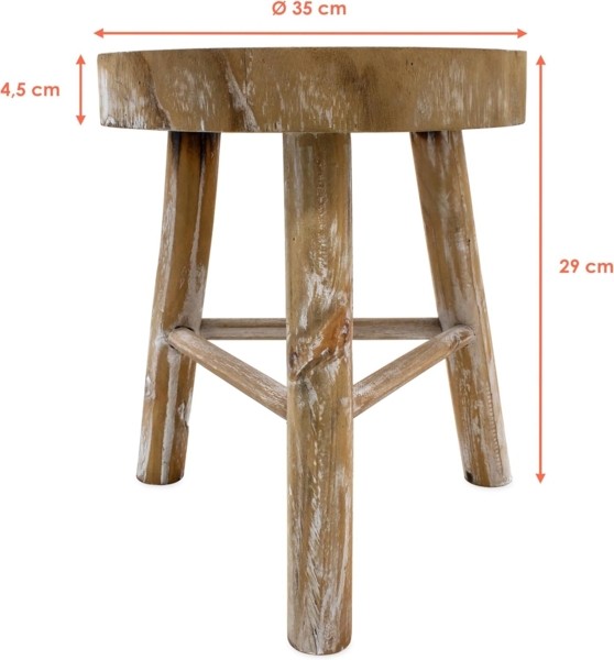 Spetebo Blumenhocker Holz mit 3 Beinen white washed - Ø 35 cm (Stück, 1 St, 1), Massivholz Bild 2