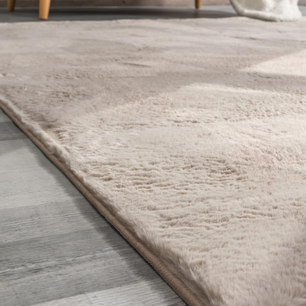 Paco Home Hochflor Teppich Wohnzimmer Flauschig Fellteppich Kunstfell Plüsch Shaggy Weich Fellimitat, Grösse:200 cm Rund, Farbe:Beige Bild 2