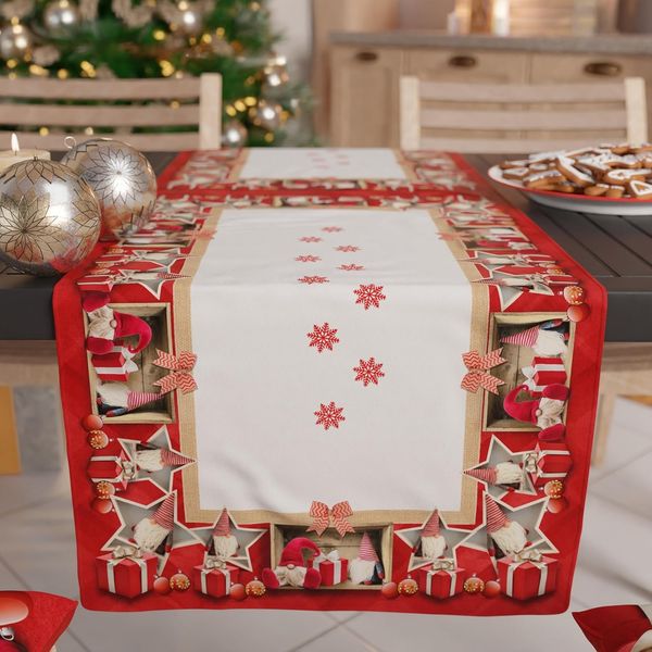 PETTI Artigiani Italiani - Weihnachtlicher Tischläufer, Weihnachtsläufer, Küchenläufer 140x40 cm, eleganter Weihnachtsläufer Elf, 100 % Made in Italy