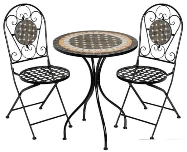 Set aus Tisch und 2 Stühlen Stone aus Metall in Schwarz