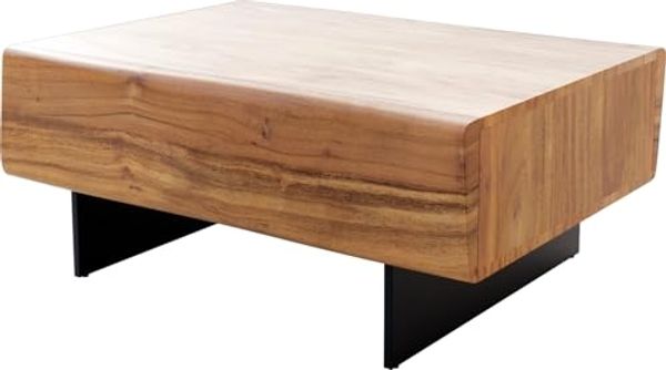 Couchtisch New Live-Edge 80x60 cm Akazie Natur 2 Schubladen Fuß schwebend Metall Schwarz