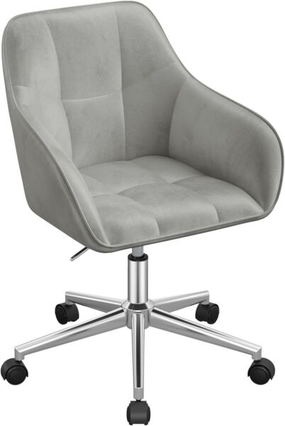 WOLTU Homeoffice Stuhl, Schreibtischstuhl, Drehstuhl, Schminkstuhl, höhenverstellbar, bis 150 kg belastbar, mit Armlehnen Samtsitz, für Schlafzimmer Büro Wohnzimmer, Hellgrau BS145hgr