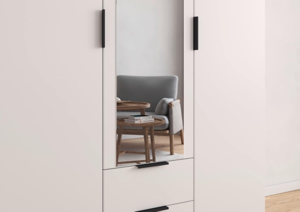 Rauch Möbel Lagoa, Kleiderschrank, Garderobe für Schlafzimmer, Kinderzimmer, Jugendzimmer 2-türig mit Spiegel, 2 Schubladen, mit Zubehör Classic, Farbe Weiß, Breite 91 Bild 9