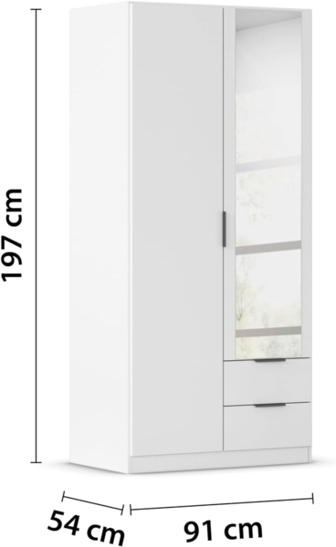 Rauch Möbel Lagoa, Kleiderschrank, Garderobe für Schlafzimmer, Kinderzimmer, Jugendzimmer 2-türig mit Spiegel, 2 Schubladen, mit Zubehör Classic, Farbe Weiß, Breite 91 Bild 3