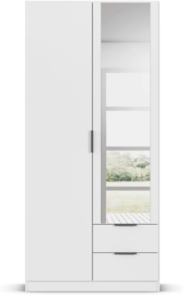 Rauch Möbel Lagoa, Kleiderschrank, Garderobe für Schlafzimmer, Kinderzimmer, Jugendzimmer 2-türig mit Spiegel, 2 Schubladen, mit Zubehör Classic, Farbe Weiß, Breite 91 Bild 8