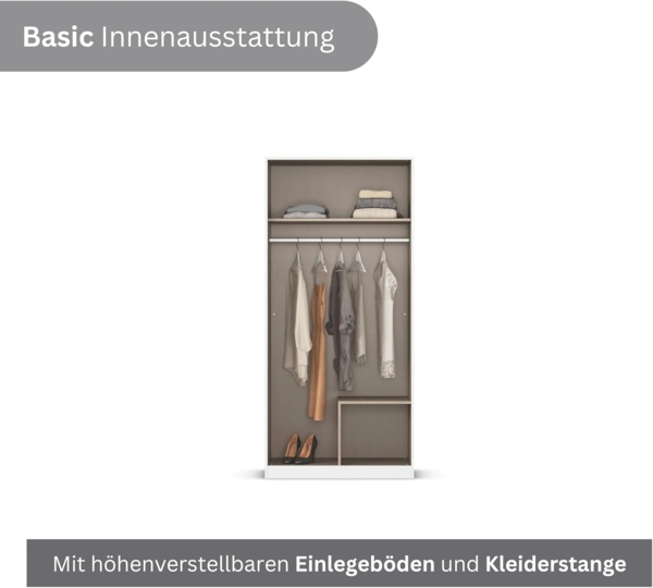 Rauch Möbel Lagoa, Kleiderschrank, Garderobe für Schlafzimmer, Kinderzimmer, Jugendzimmer 2-türig mit Spiegel, 2 Schubladen, mit Zubehör Classic, Farbe Weiß, Breite 91 Bild 6