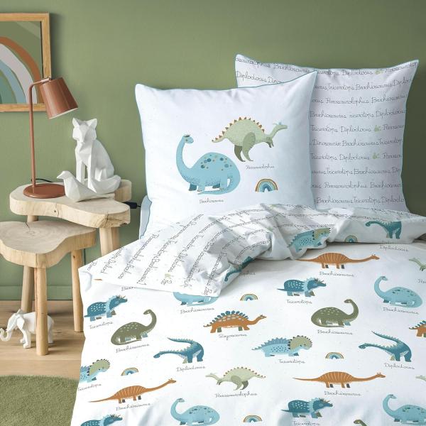 MTOnlinehandel Bettwäsche Dinosaurier Dino Tiere 135x200 + 80x80 cm, 100 % Baumwolle, Renforcé, 2 teilig, Bettwäsche für Jungen und Mädchen