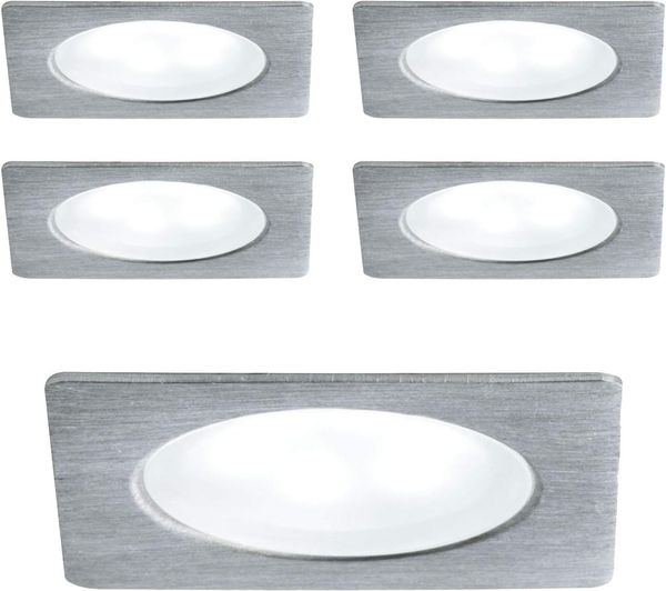 Paulmann Möbel Einbauleuchten Set Mini eckig LED 5x0,4W 6500K 3,6VA 230/12V 35x35mm Eisen gebürstet/Metall6899