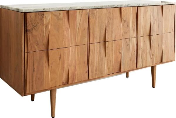 Sideboard Shia 147cm Akazie Natur Marmor Grau-Weiss 3 Türen 6 Fächer