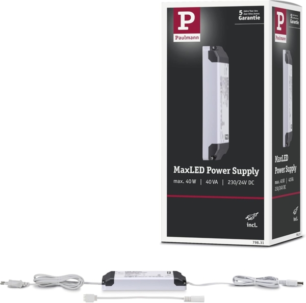 Paulmann 79831 MaxLED Stripe Power Supply eckig max. 40 Watt Lichtband Weiß Lichtstreifen Kunststoff Trafo