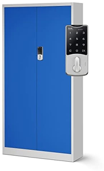 Aktenschrank mit Zahlenschloss C003 Metallschrank Stahlschrank Stahlblech Werkzeugschrank Büroschrank Schrank Universalschrank Flügeltürschrank Lagerschrank 185 x 90 x 40 cm (grau/blau)