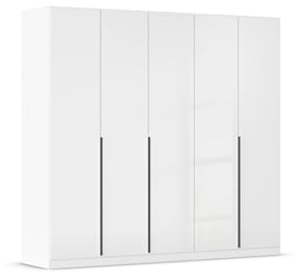 Rauch Möbel Alabama, Kleiderschrank, Garderobenschrank, 5-türig, Zubehör Classic, 3 Kleiderstangen, 9 Einlegeböden, Farbe Hochglanz Weiß/Weiß, Griff Grau metallic, 226 x 229 x 54 cm