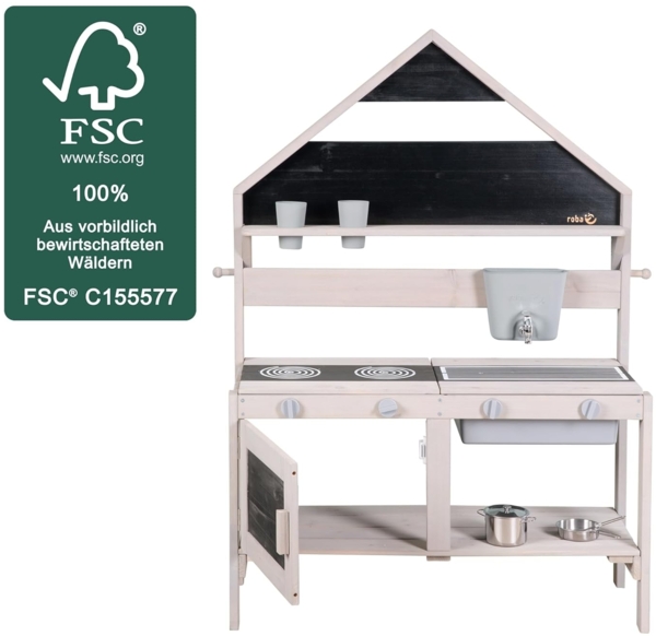 roba Spiel-und Matschküche Outdoor in Hausoptik - inkl. Küchenzubehör - Grau Bild 4