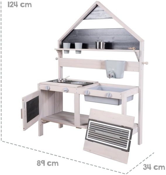 roba Spiel-und Matschküche Outdoor in Hausoptik - inkl. Küchenzubehör - Grau Bild 7