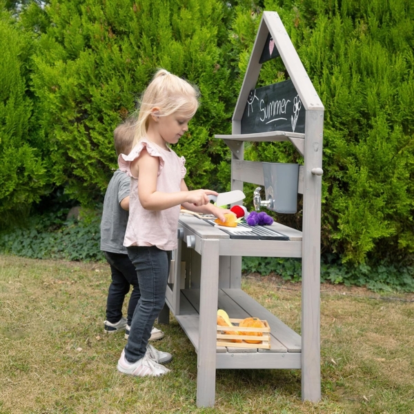 roba Spiel-und Matschküche Outdoor in Hausoptik - inkl. Küchenzubehör - Grau Bild 11