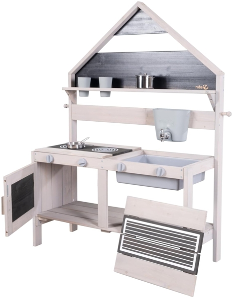 roba Spiel-und Matschküche Outdoor in Hausoptik - inkl. Küchenzubehör - Grau