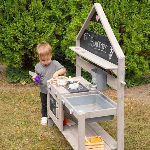roba Spiel-und Matschküche Outdoor in Hausoptik - inkl. Küchenzubehör - Grau Bild 16