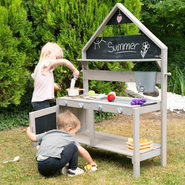 roba Spiel-und Matschküche Outdoor in Hausoptik - inkl. Küchenzubehör - Grau Bild 12