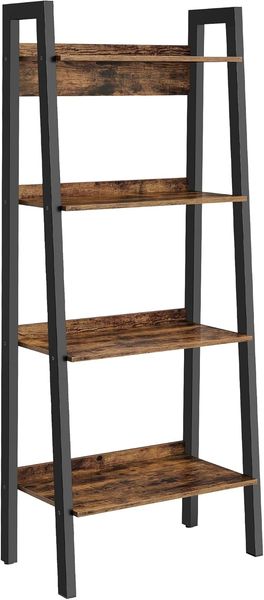 Vasagle Bücherregal, Leiterregal mit 4 Ebenen, Homeoffice, freistehend, für Wohnzimmer, Schlafzimmer, Büro, Küche, Balkon, Metallgestell, einfacher Aufbau, industriell, vintagebraun-schwarz LLS054X01