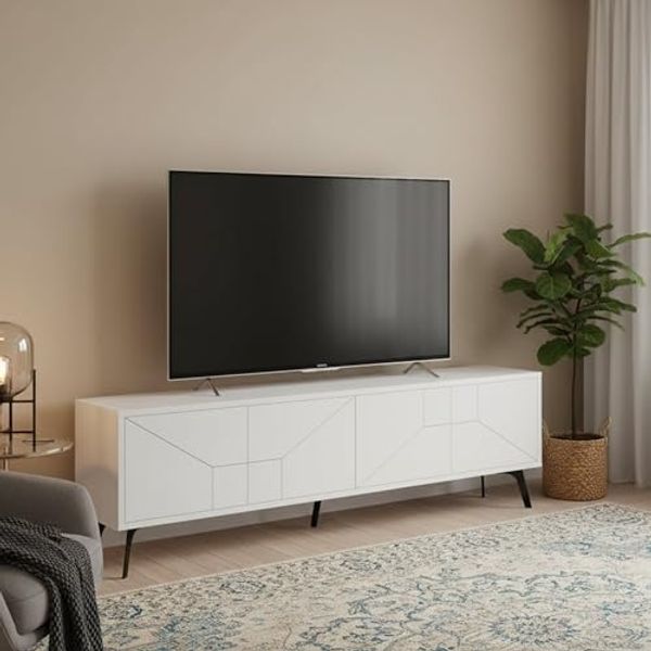 Dmora TV-Möbel Aljanah 180 x 29,6 x 50h cm Weiß EIN Regal