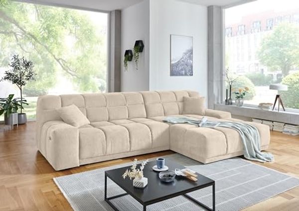 Polstergarnitur >Lomyl< Motor-Sitztiefenverstellung, Aragon 03 beige - 309x82x196cm (BxHxT)