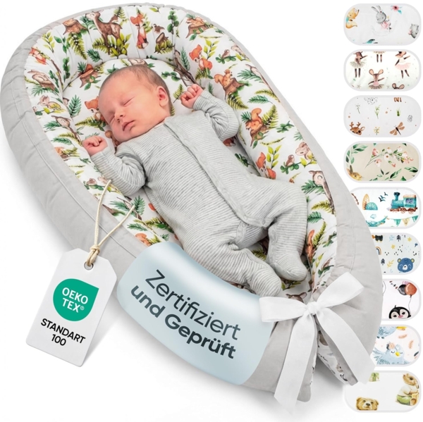 LULANDO® Babynest - Standard 100 von Oeko-Tex - multifunktionales Kuschelnest für Babys und Säuglinge - Nestchen - Reisebett - 100% Baumwolle - antiallergisch - hergestellt in der EU