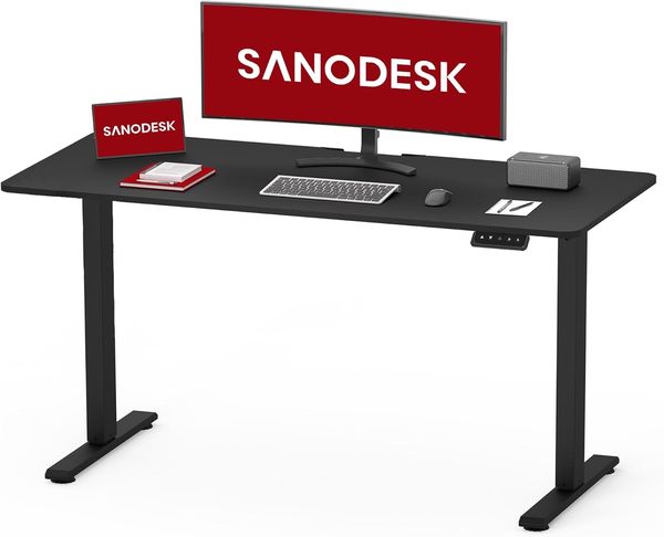 SANODESK Elektrischer Höhenverstellbarer Schreibtisch mit Tischplatte, Memory Funktion und Haken, Schreibtisch Höhenverstellbar Elektrisch für Heimbüro, Homeoffice und Hause(120x60 cm, schwarz)