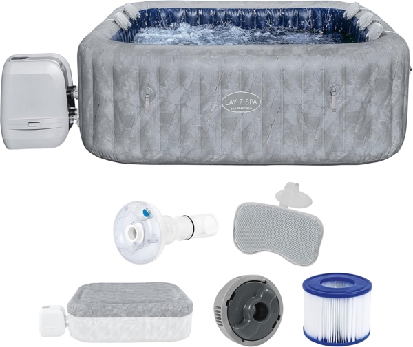 LAY-Z-SPA® Energiespar-Whirlpool San Francisco HydroJet Pro™ mit App-Steuerung, für 7 Personen 230 x 230 x 71 cm, Marmor-Optik (Samtgrau)