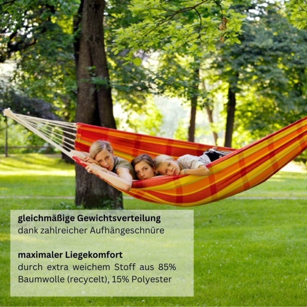 Hängematte XL Barbados bis 200 kg Belastbarkeit mit 230x150 cm für 1-2 Personen, rot / gelb Bild 4