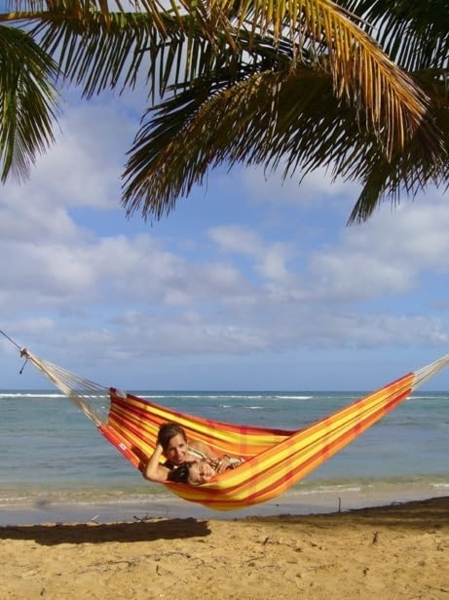 Hängematte XL Barbados bis 200 kg Belastbarkeit mit 230x150 cm für 1-2 Personen, rot / gelb Bild 6