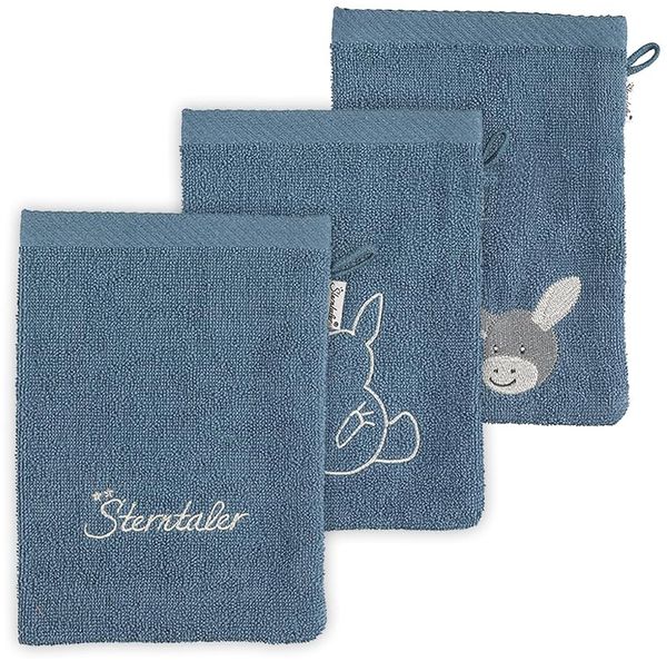 Sterntaler Baby Jungen Waschhandschuh Baby GOTS 3-er Pack Waschhandschuhe Emmi - Waschlappen Kinder, Babywaschlappen, waschbar - Bio - graublau