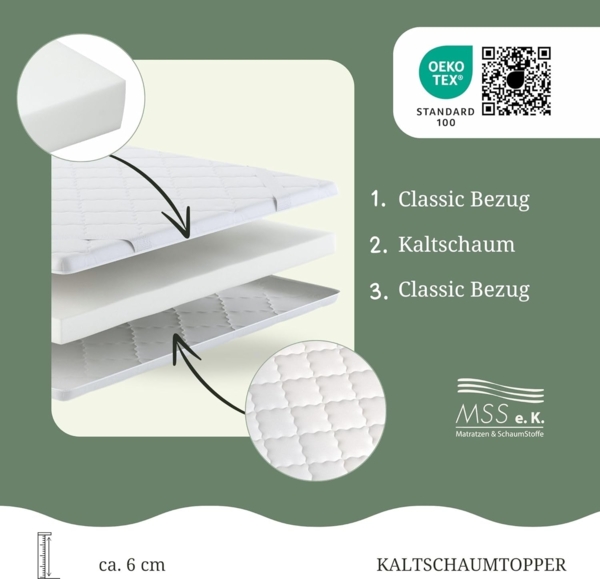 Kaltschaum Topper 200x120x6cm 212g Bezug (200.120.06-KAS) [ROW1392] Bild 3
