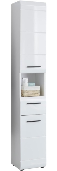 trendteam 'Skin' Hochschrank, Holz weiß, Hochglanz , 2 Türen, Schublade, Fach